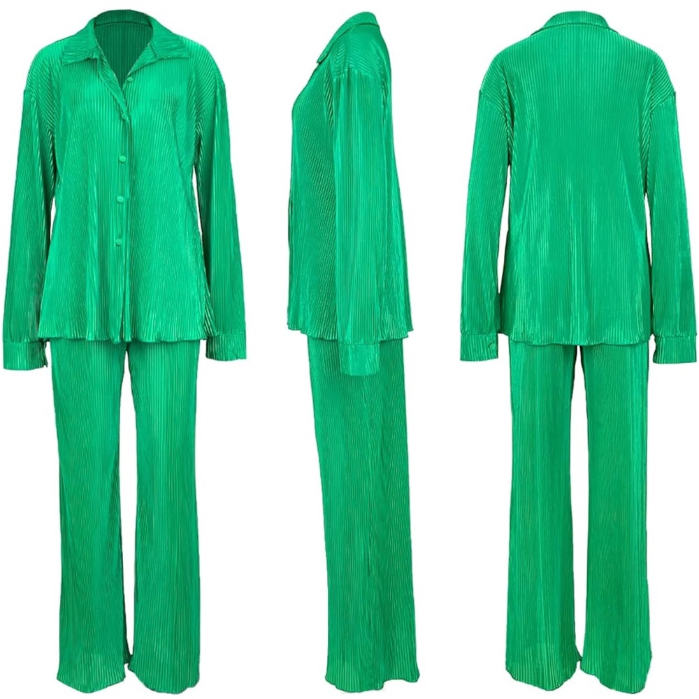 Vibrant Green Pleated Plisse Set